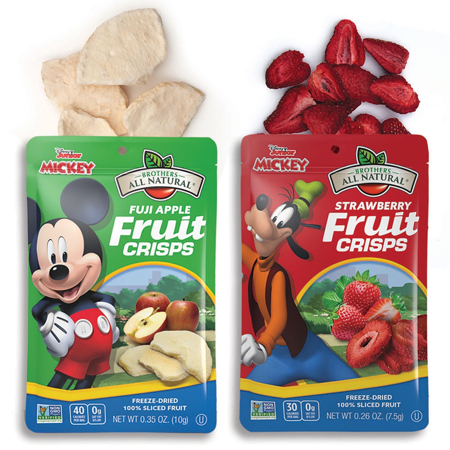 Brothers All Natural Disney Freeze Dried Fruit Crisps, Variety Pack, 8 Single Serve Bags, Fuji Apple, Strawberry, Made With 100%