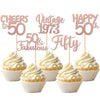 30Pcs Vintage 1973 Cupcake Toppers Glitter Fifty 50 Fabulous Happy 50Th Birthday Cupcake Picks Cheers To 50 Years For 50Th Birth