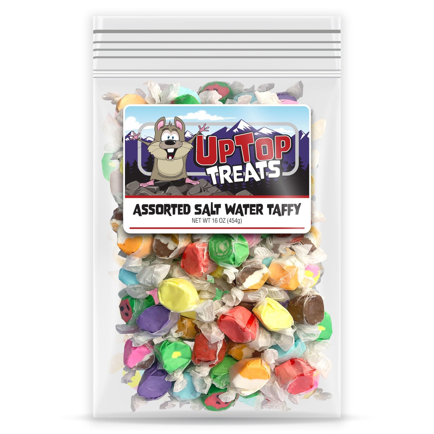 Uptop Treats Salt Water Taffy Individually Wrapped, 16 Flavor Assortment, 1 Lb Of Gourmet Fresh Saltwater Taffy, Old Fashioned D