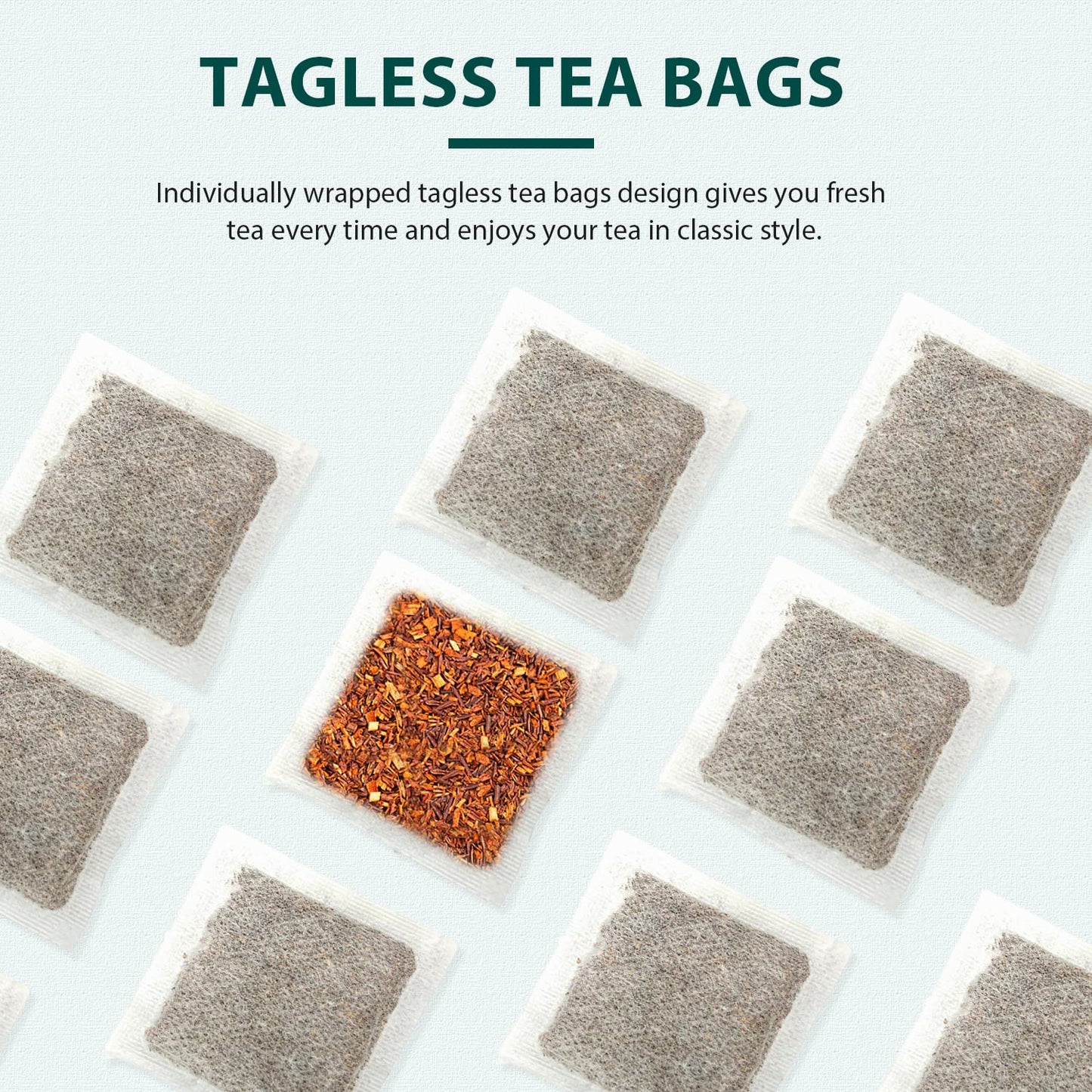Soeos Organic Rooibos Tea, Naturally Caffeine Free, 100 Tagless Tea Bags, 9oz (250g), Black Tea