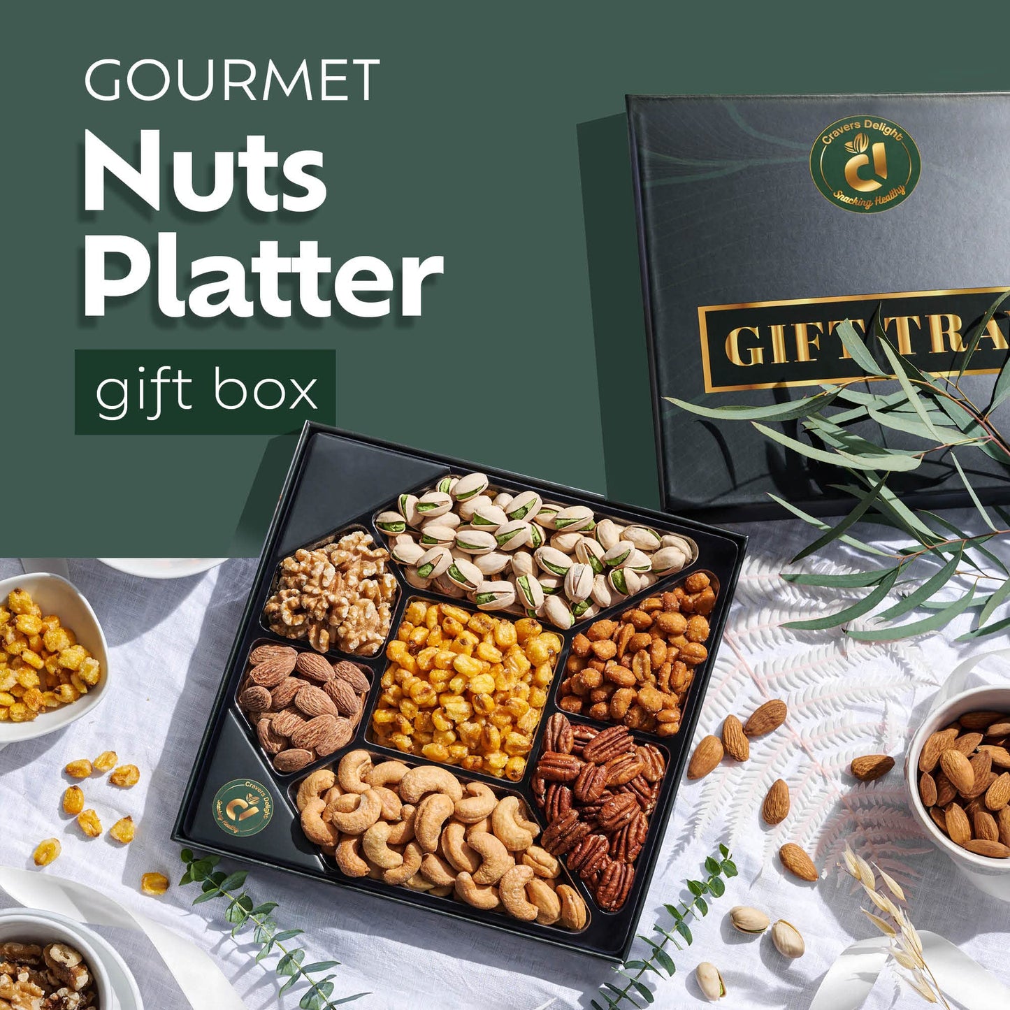 Cravers Delight Assorted Nuts Gift Basket - 7 Nut Variety - 1 Pound Holiday Sampler