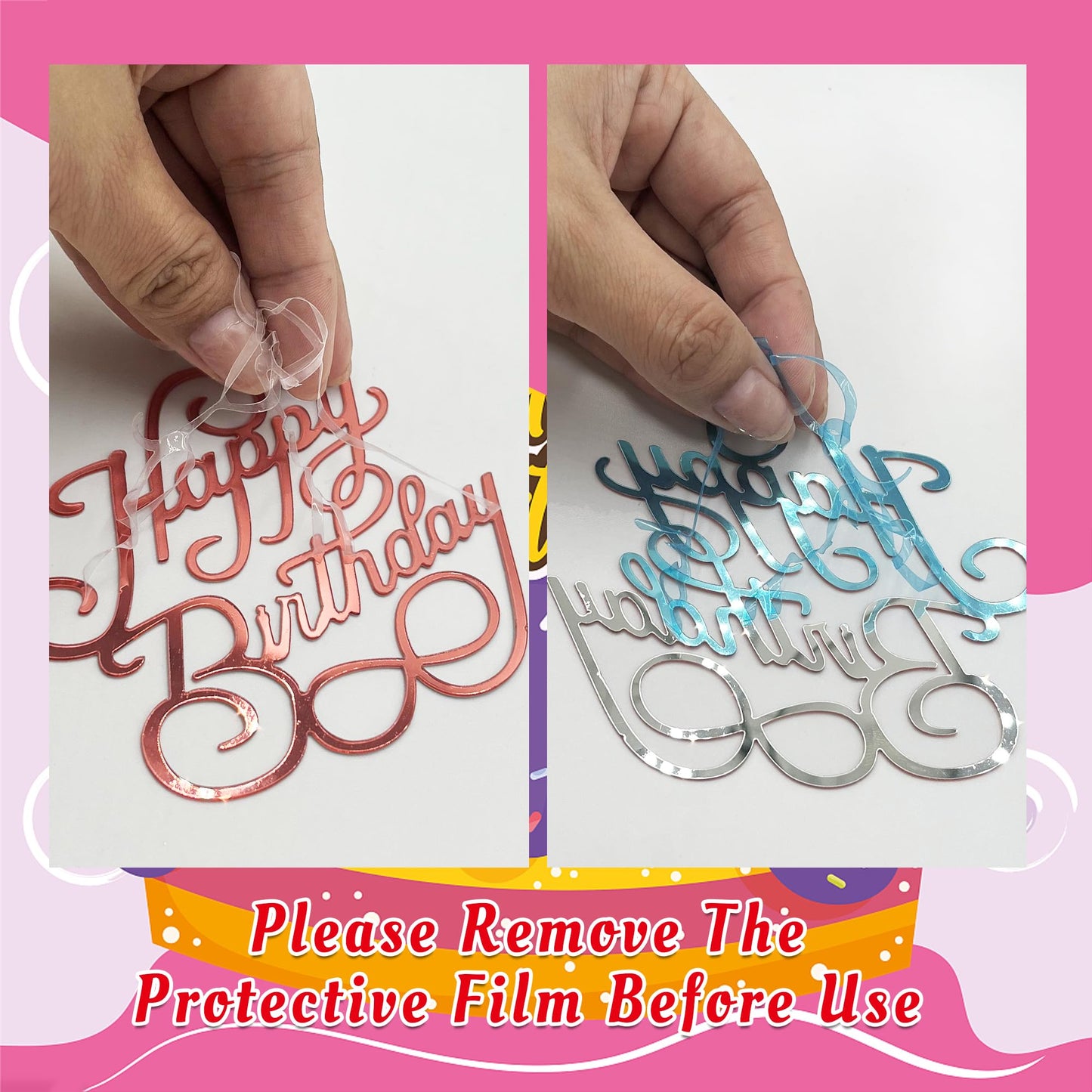 40 Pcs Happy Birthday Cake Toppers Mirror Acrylic Cake Topper Side Cake Decorations Cake Inserts Cake Decorating Supplies Cupcak