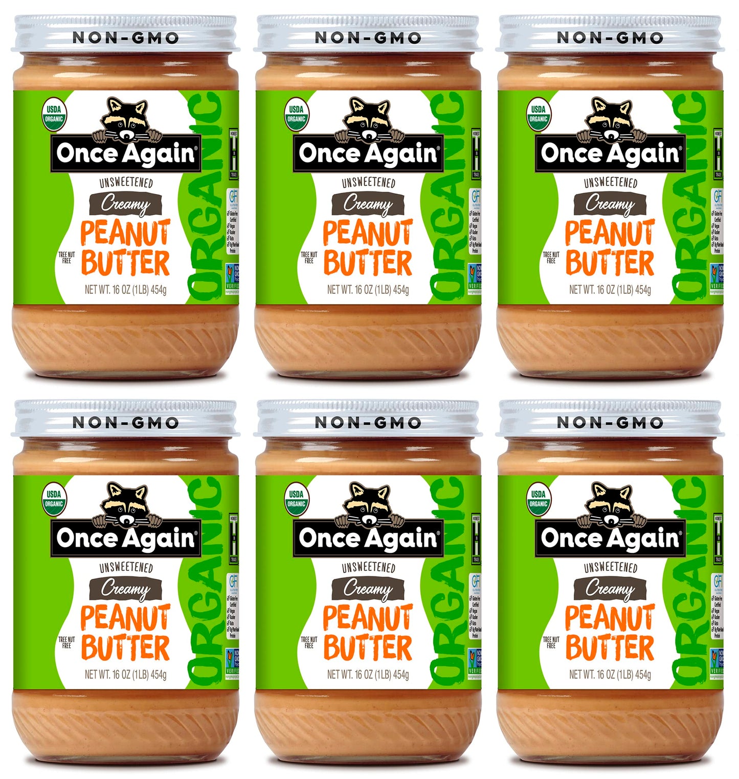 Once Again Organic Creamy Peanut Butter, 16oz - Lightly Salted, Unsweetened - USDA Organic, Gluten Free Certified, Vegan, Kosher