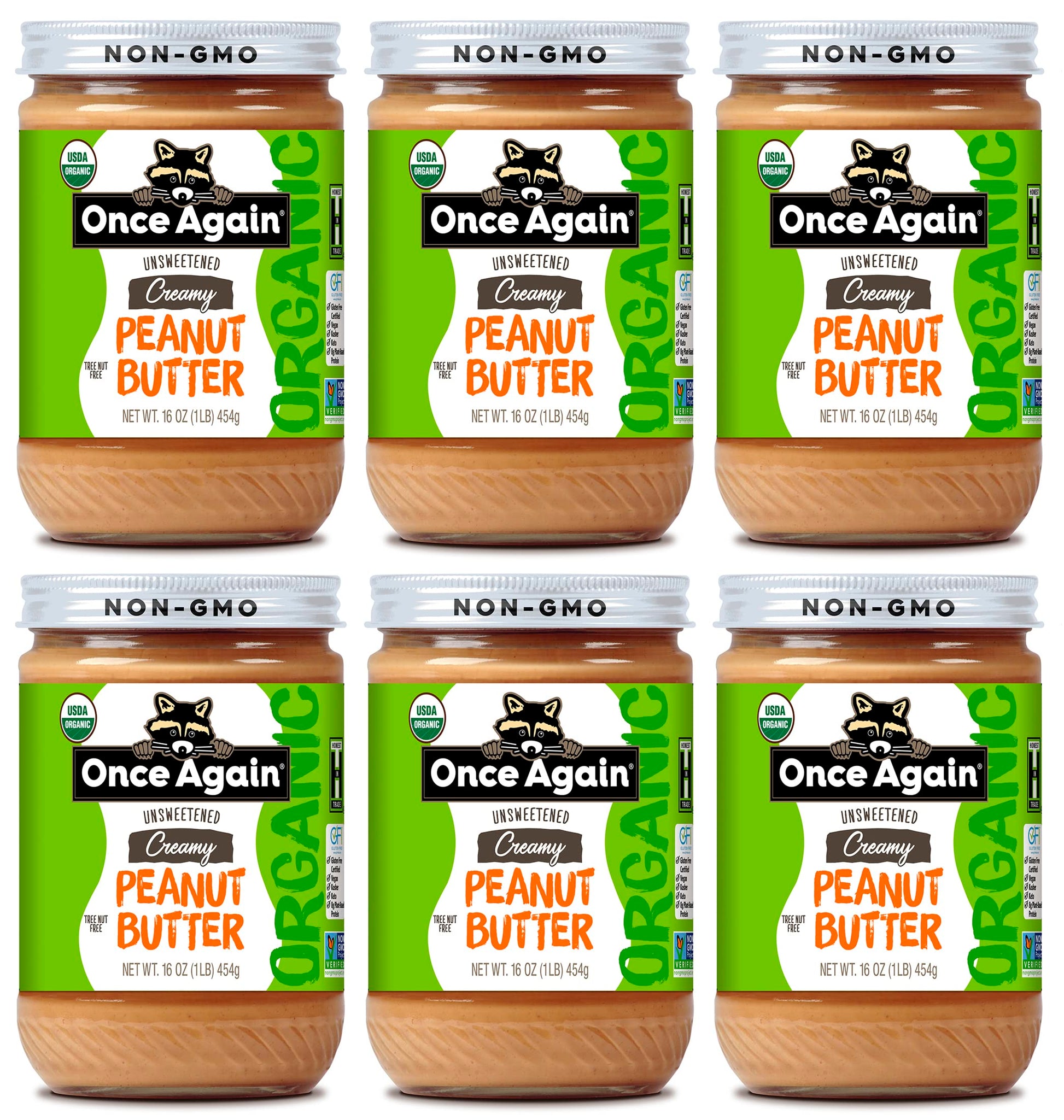 Once Again Organic Creamy Peanut Butter, 16oz - Lightly Salted, Unsweetened - USDA Organic, Gluten Free Certified, Vegan, Kosher
