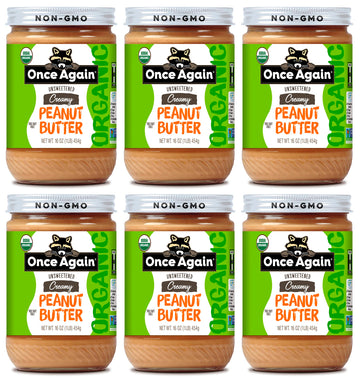 Once Again Organic Creamy Peanut Butter, 16oz - Lightly Salted, Unsweetened - USDA Organic, Gluten Free Certified, Vegan, Kosher