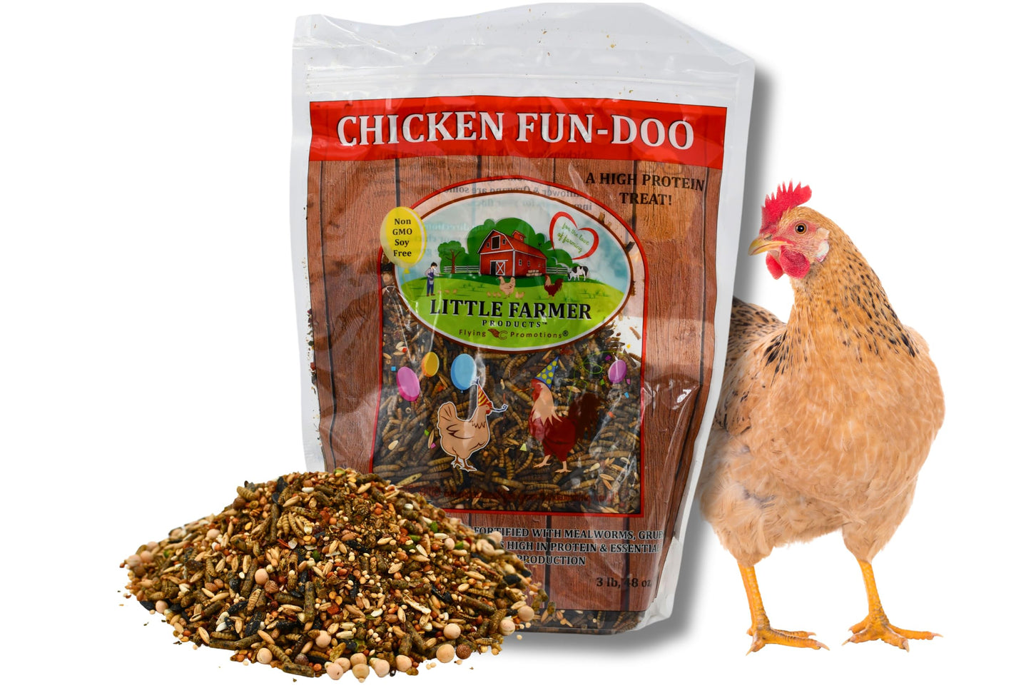 LITTLE FARMER PRODUCTS Chicken Fun-DOO Non-GMO, Soy-Free Chicken Treat | enhanced Poultry Meal Worm, Vegetable & Herb Mix (3 lbs)
