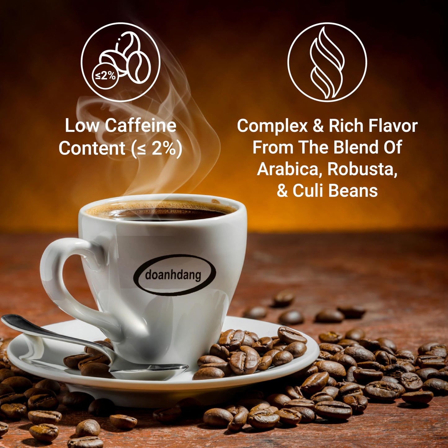 Doanhdang - 17.6 Oz Enhanced Yellow Spirit-Inspired Flavor Whole Bean Coffee, 100% Medium Roast, Rich Flavor For Espresso Shot And Brew, Origin From Vietnam, Whole Med Roast Beans