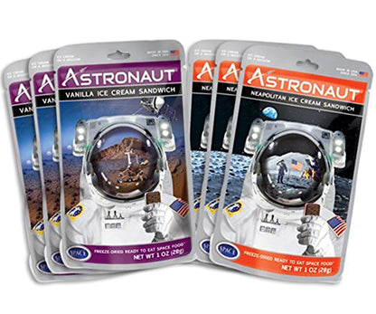 Astronaut Foods Freeze-Dried Ice Cream Sandwich, NASA Space Dessert, Variety Pack with Vanilla and Neapolitan, 6 Count