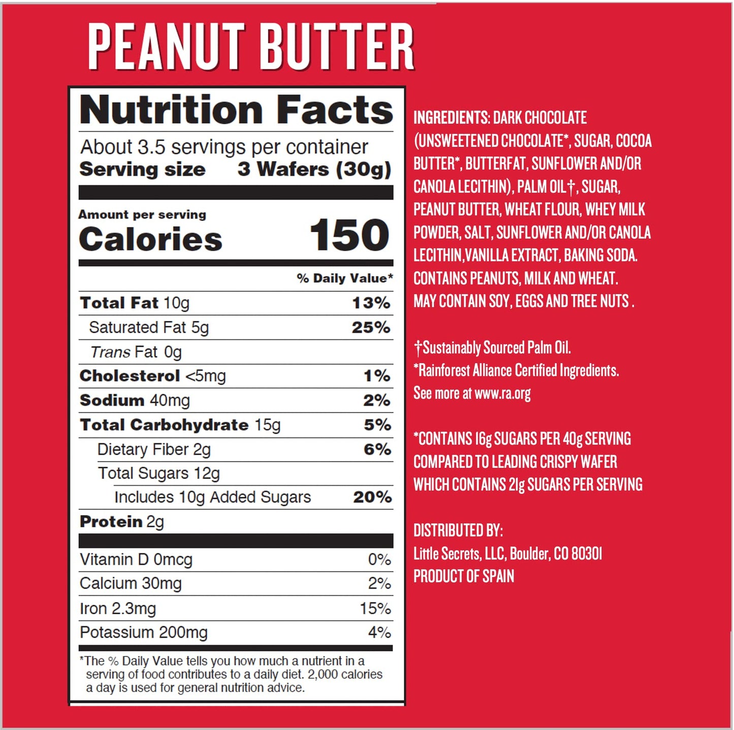 Little Secrets Dark Chocolate Peanut Butter Crispy Wafers - 3.5 Ounce - No Artificial Ingredients, Sustainable Cocoa