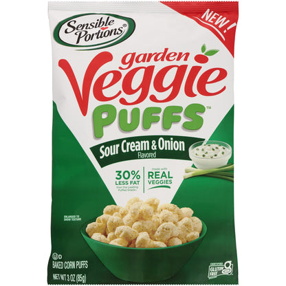 Sensible Portions Garden Veggie Sour Cream & Onion Flavored Baked Corn Puffs, 3 oz (Pack of 6)