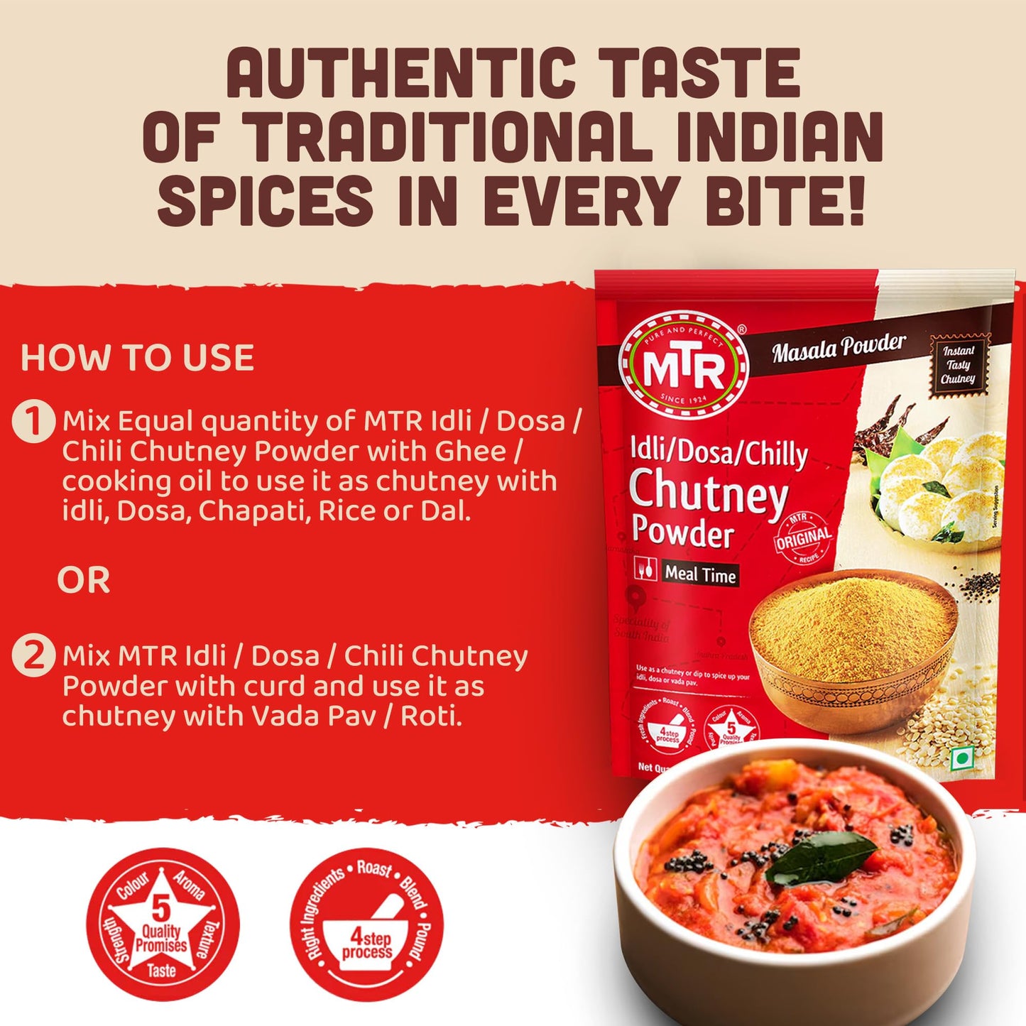 Mtr Spiced Chutney Powder - Indian Spice Blend With Black Gram Dal, Red Chilli, Curry Leaves, Mustard, And Asafoetida - Instant