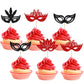 24Pcs Masquerade Masks Cupcake Toppers Black Red Glitter Mask Cupcake Picks for Masquerade Mardi Gras Party Baby Shower Birthday