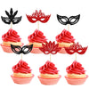 24Pcs Masquerade Masks Cupcake Toppers Black Red Glitter Mask Cupcake Picks for Masquerade Mardi Gras Party Baby Shower Birthday