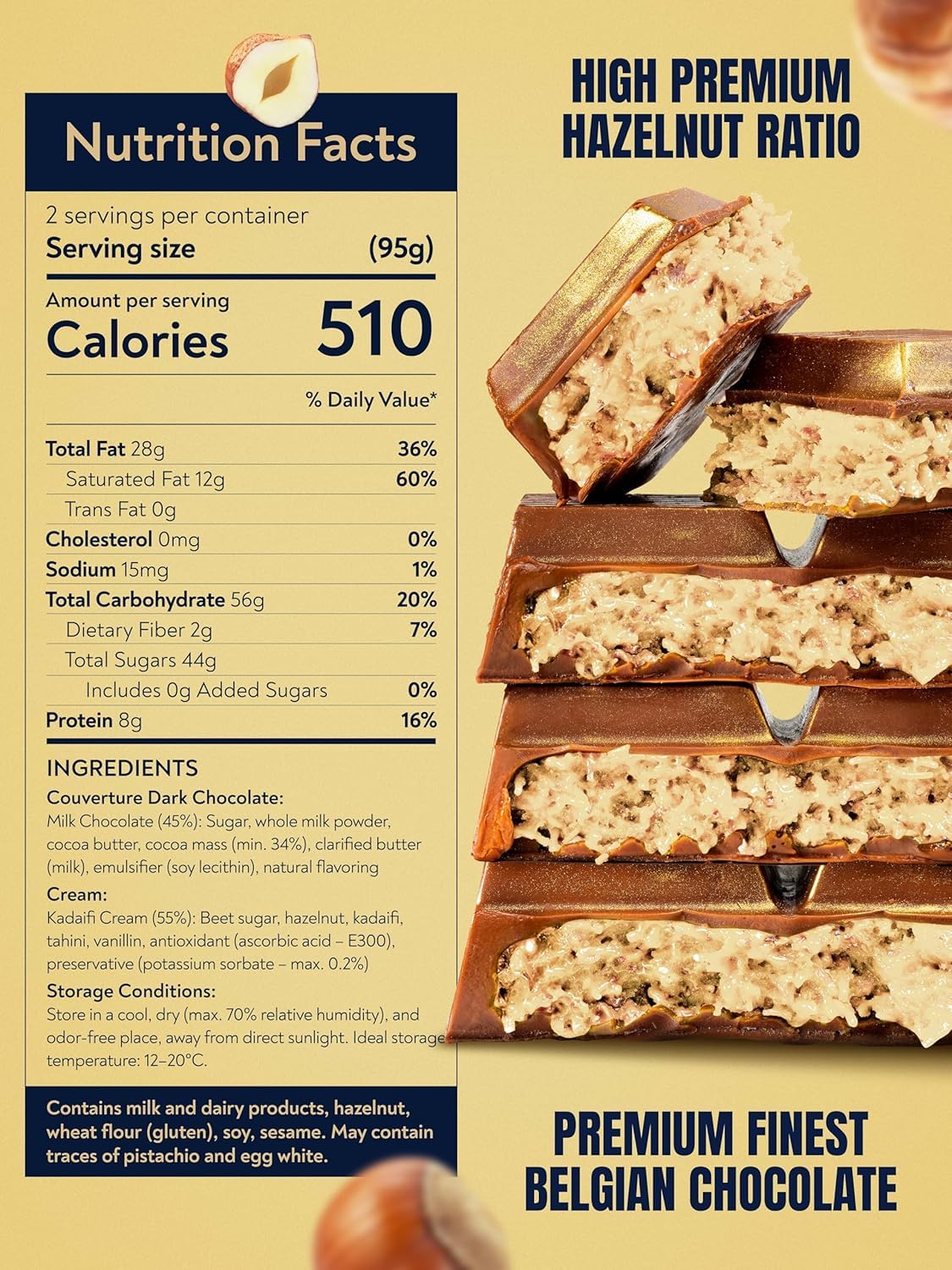 Barbee Dubai Chocolate Bar With Hazelnut And Cruncy Kadaifi | No Palm Oil | No Artificial Colors | Milk Chocolate - Hazelnut 7 Oz (200G)