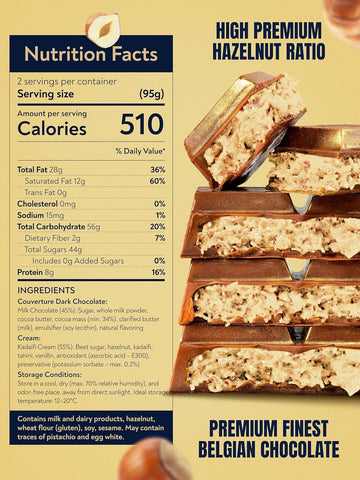 Barbee Dubai Chocolate Bar With Hazelnut And Cruncy Kadaifi | No Palm Oil | No Artificial Colors | Milk Chocolate - Hazelnut 7 Oz (200G)