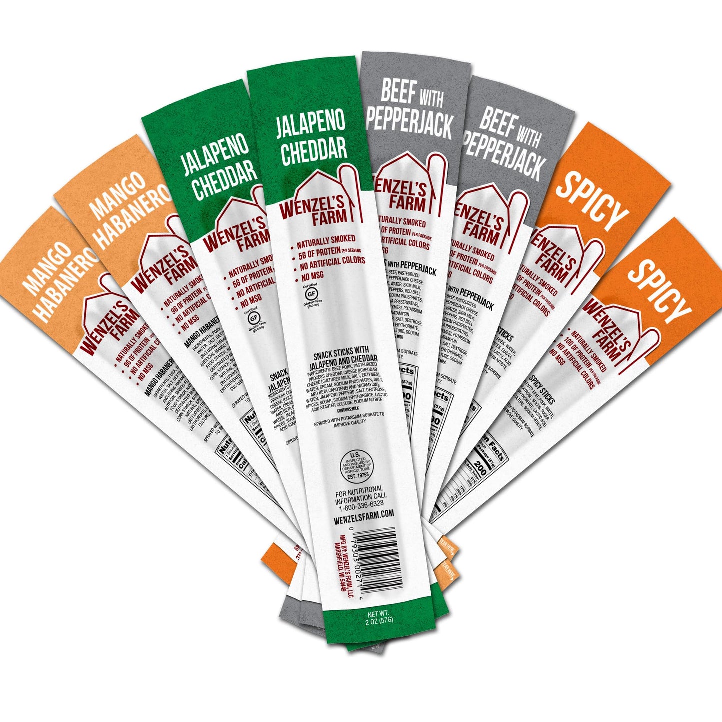 Wenzels Farm Meat Sticks - Spicy Variety Pack, High Protein, Gluten Free, 16 Ounce (Pack of 1)