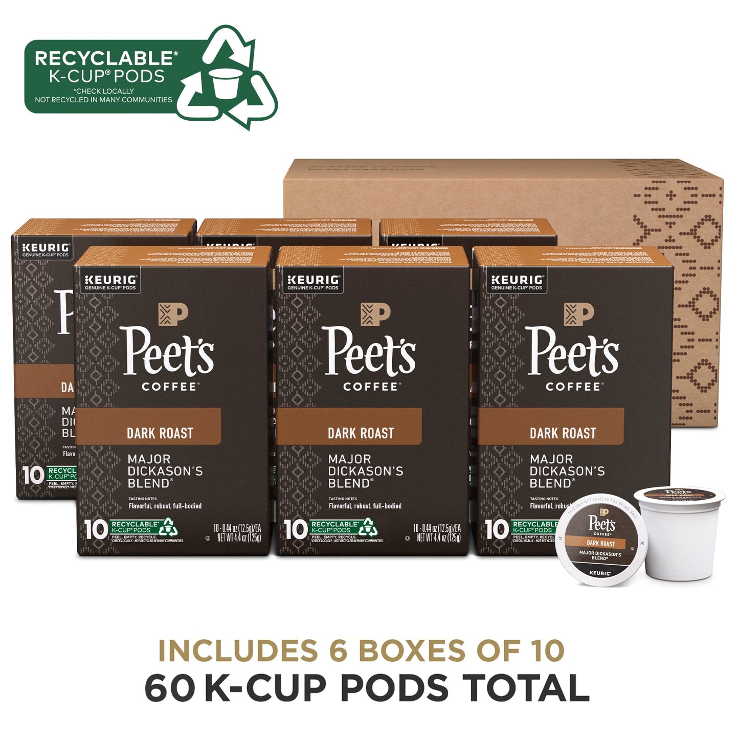 Peets Coffee Dark Roast K-Cup Pods - Major Dickasons Blend, 60 Count, Model 514897