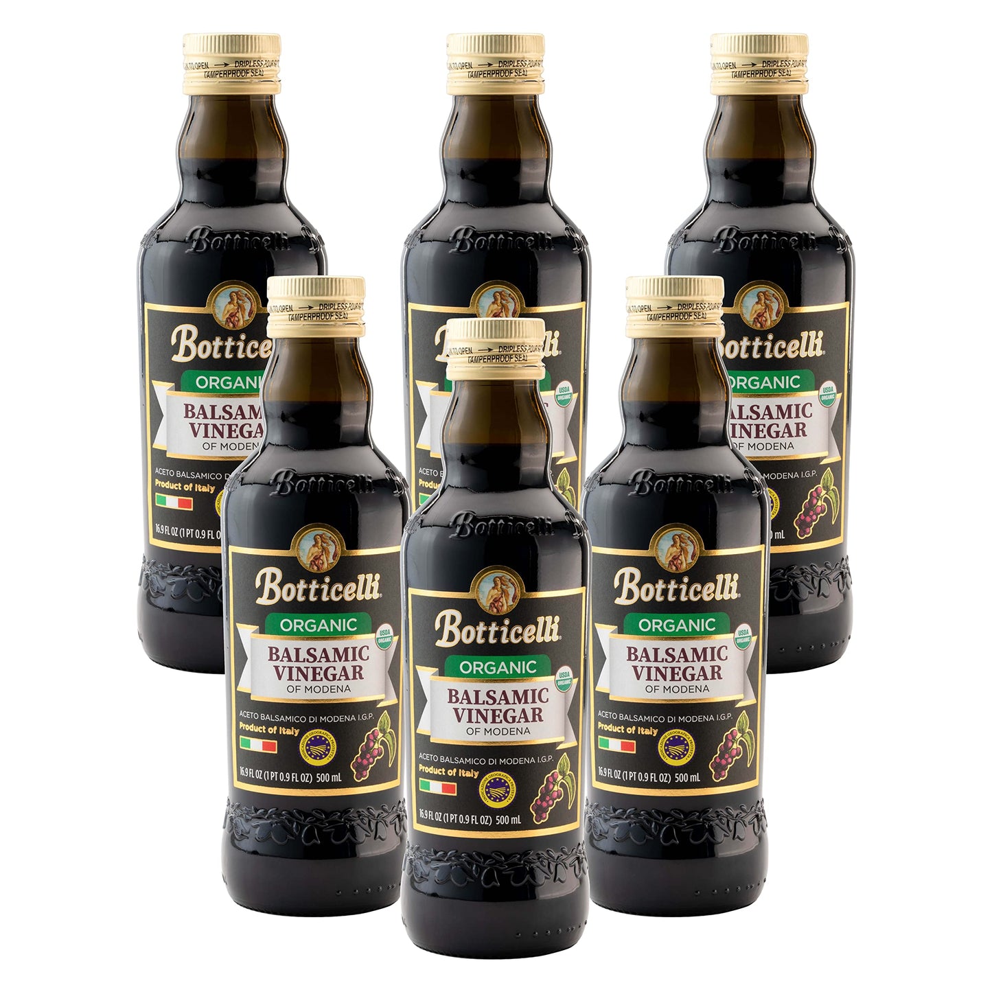 Botticelli Aged Balsamic Vinegar of Modena (Pack of 6) - Organic Balsamic Vinegar for Bread Dipping & Salad Dressing - Aceto Bal