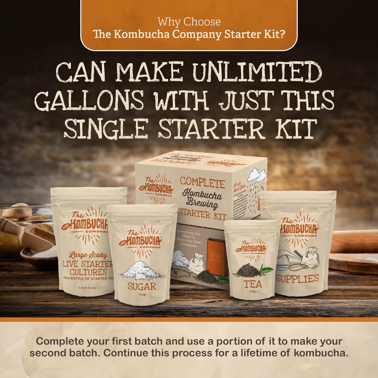 Kombucha Home Brewing Starter Kit | 5-Inch Large Scoby Kombucha Starter Kit | Complete Kit Includes What You Need w/ 16 oz Starter Tea  Brewing Jar & Brewing Supplies | Brew Unlimited Kombucha
