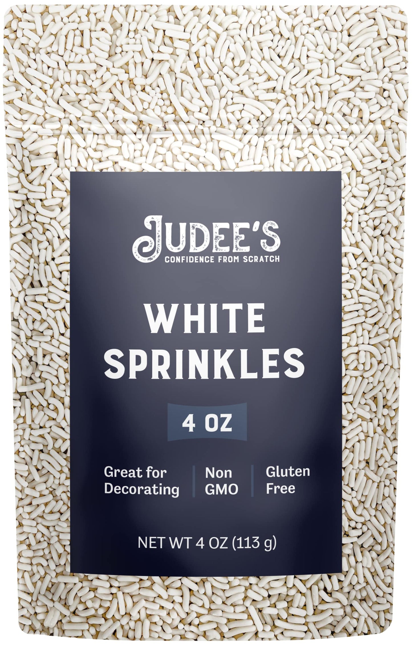 Judees White Sprinkles - Gluten-Free, Nut-Free, 4 oz - Perfect for Baking and Decoration
