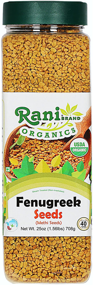 Rani Organic Fenugreek (Methi) Seeds Whole 25Oz (1.56Lbs) 708G Pet Jar, Trigonella Foenum Graecum ~ All Natural | Vegan | Gluten Friendly | Non-Gmo | Indian Origin | Usda Certified Organic