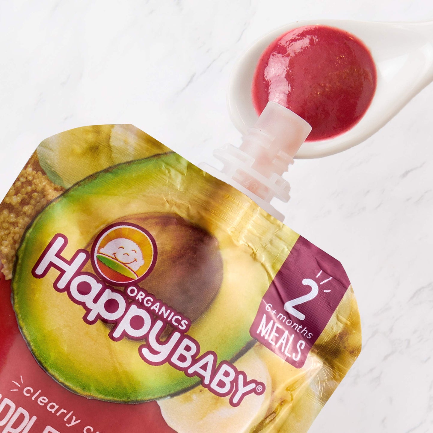 Happy Baby Organics Stage 2 Baby Food Pouches, Gluten Free, Vegan & Healthy Snack, Clearly Crafted Fruit & Veggie Puree, Purple Carrots, Bananas, Avocados & Quinoa, 4 Ounces (Pack Of 16)