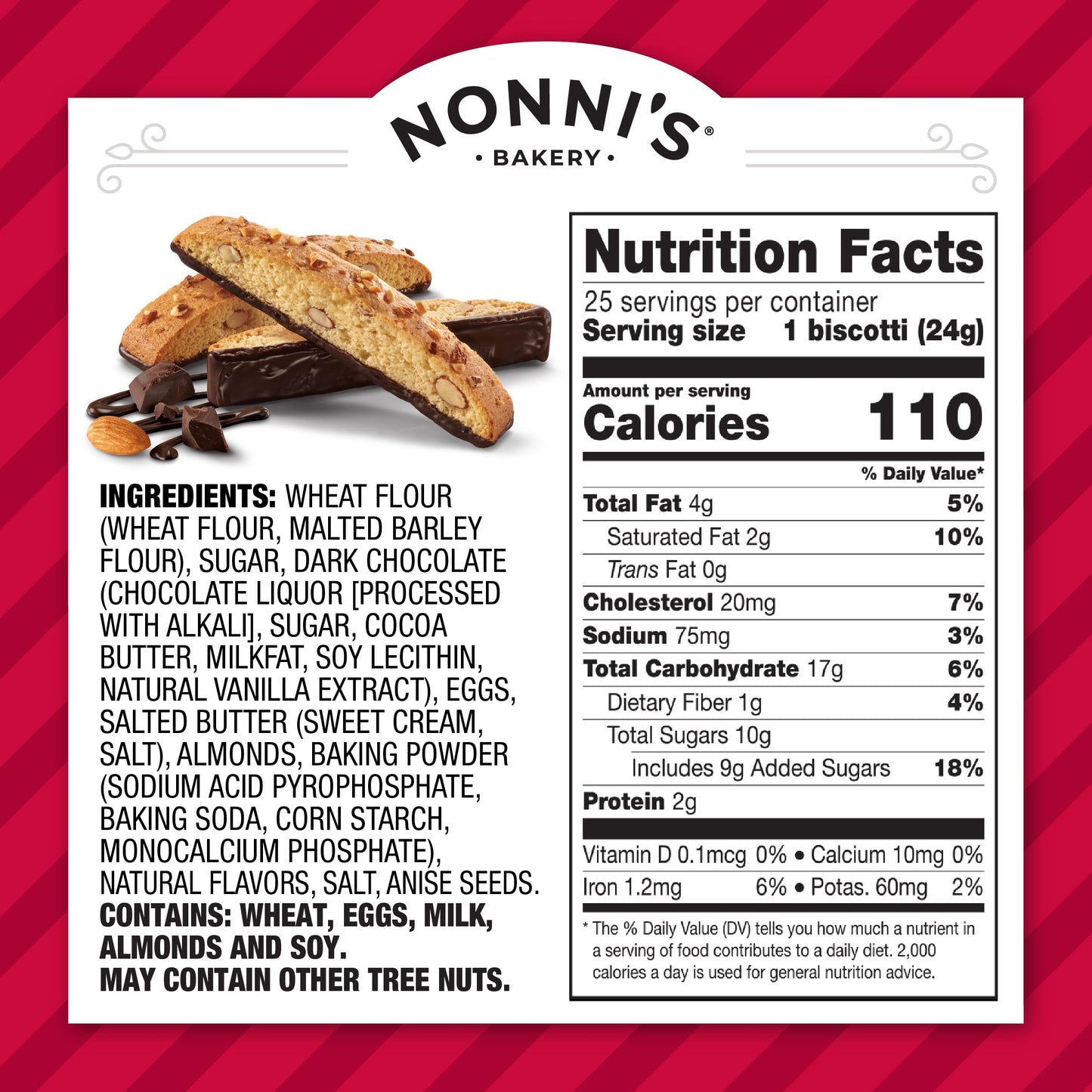 Nonni's Cioccolati Biscotti - Individually Wrapped Italian Almond & Dark Chocolate Cookies - Kosher Coffee Biscotti - 21 oz