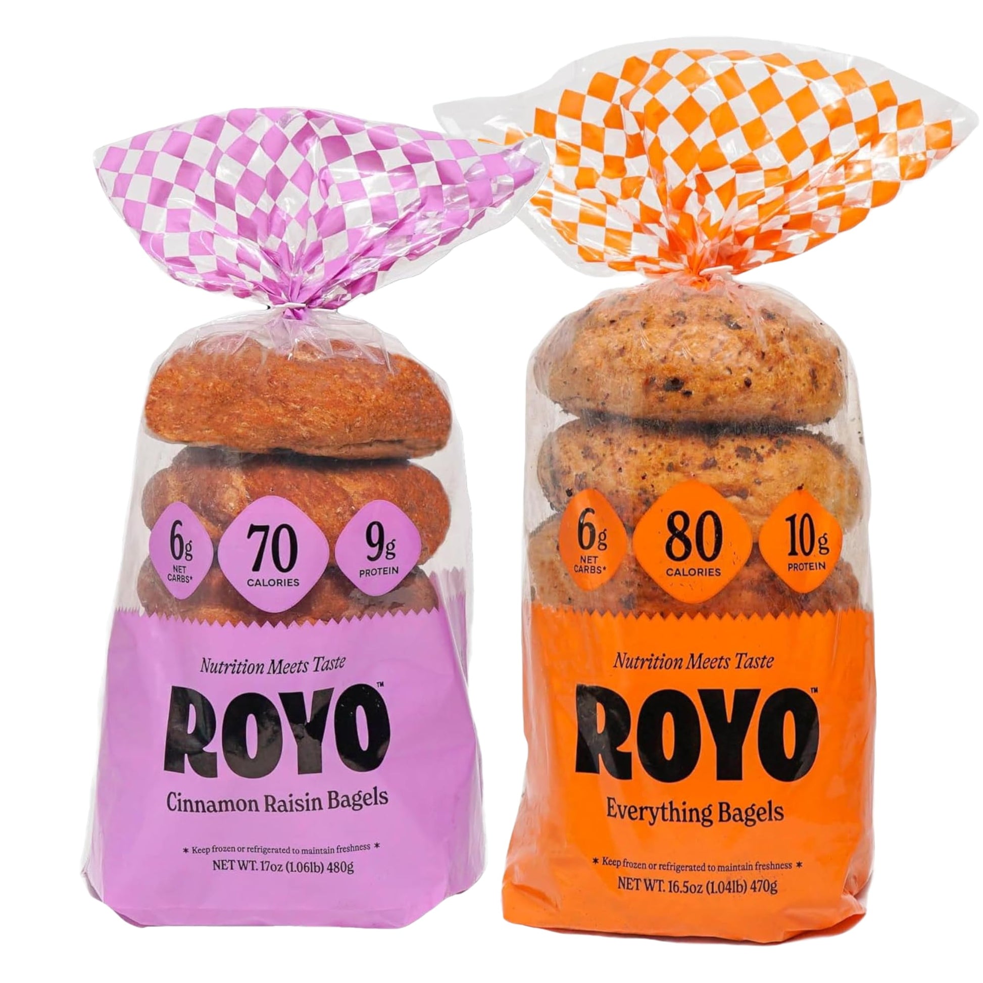 ROYO BREAD CO. 2-Pack Low Carb Artisan Bread and Bagels  30-80 Calories (Cinnamon Raisin & Everything Bagel)