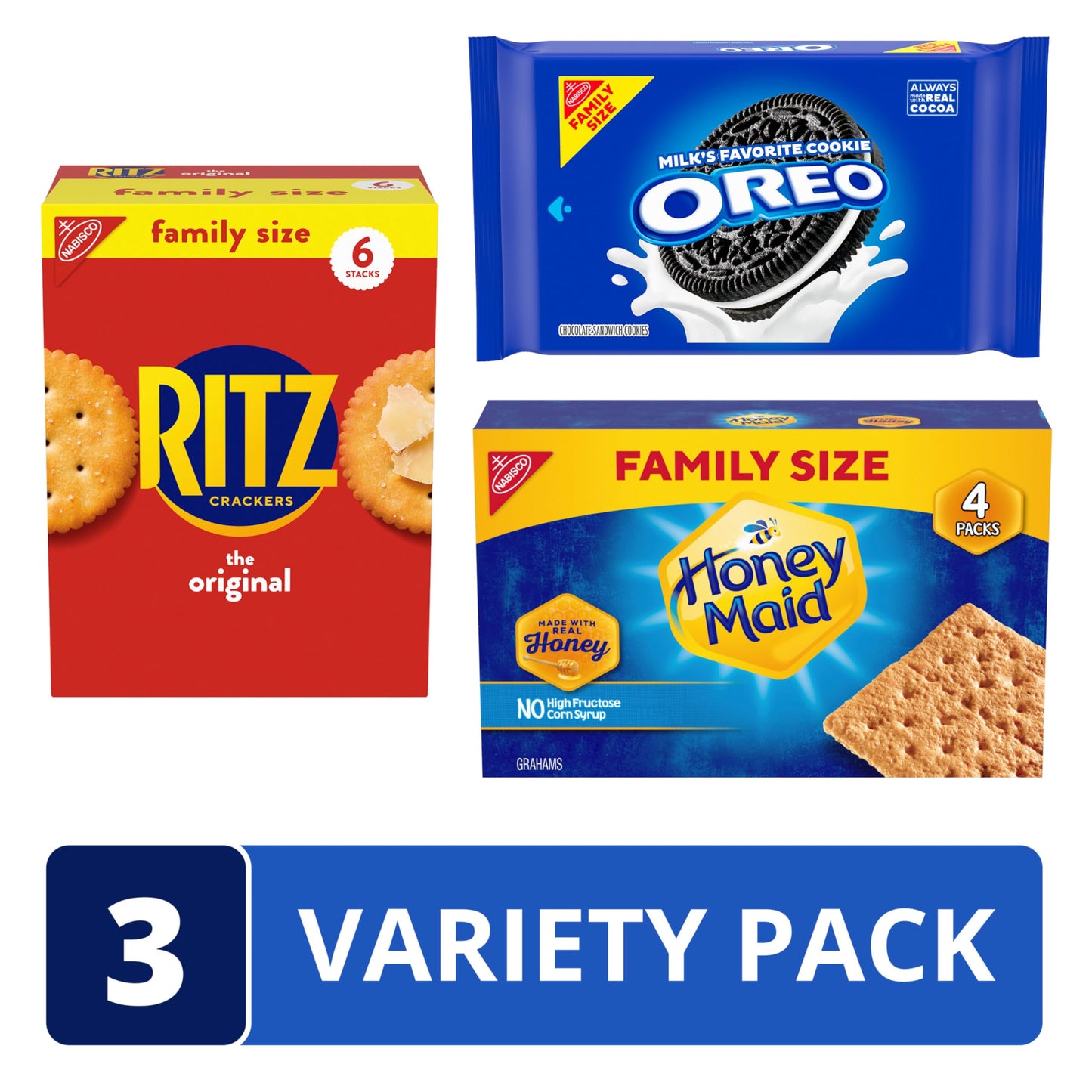 Oreo Cookies, Ritz Crackers, Honey Maid Graham Crackers Variety Pack, Family Size, 3 Packs
