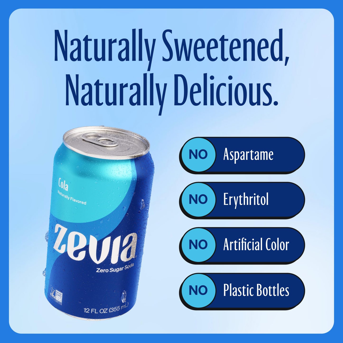 Zevia Zero Sugar, Cola Soda, 12 Fl Oz Cans (Pack Of 24)