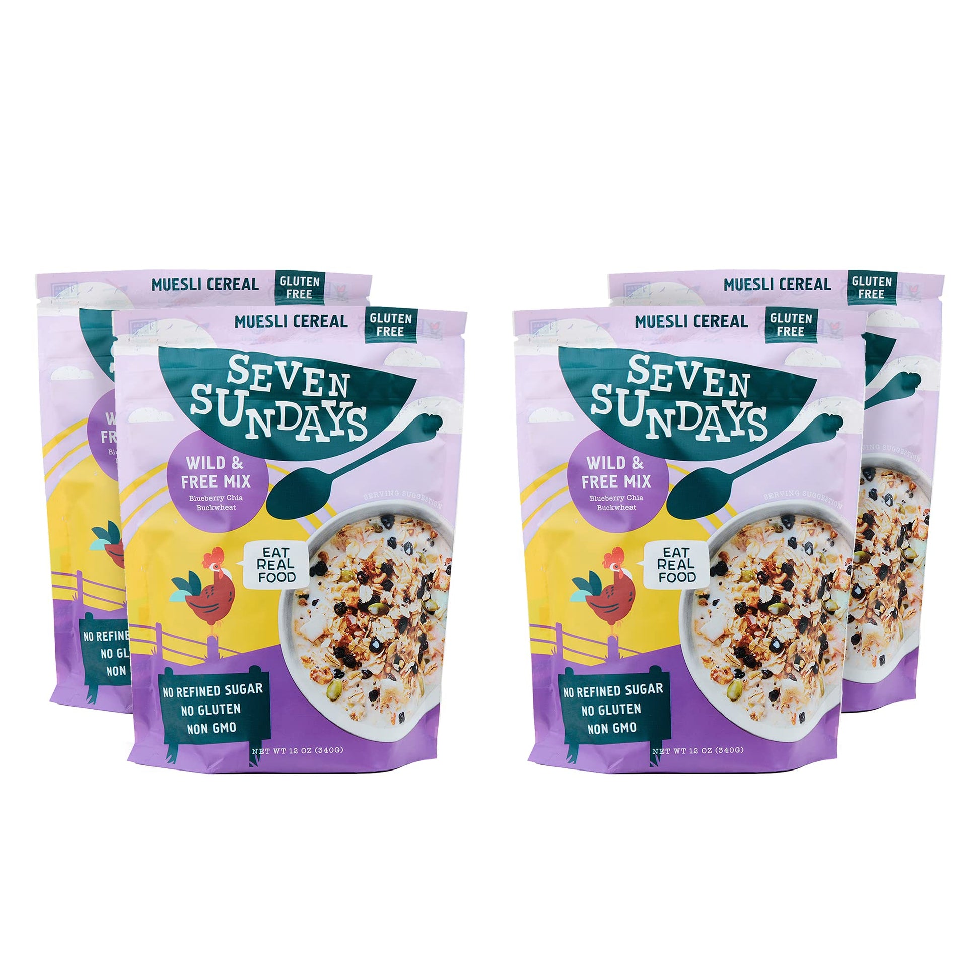 Seven Sundays Wild & Free Blueberry Chia Muesli Cereal {12 oz. pouches, 4 Count} | Gluten Free Certified | Non GMO | No Refined 