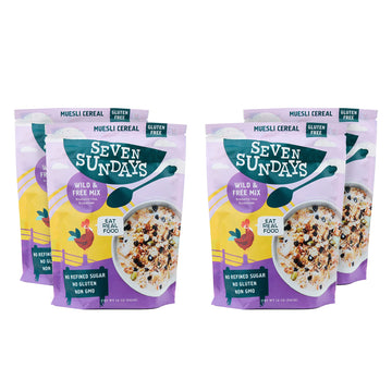 Seven Sundays Wild & Free Blueberry Chia Muesli Cereal {12 oz. pouches, 4 Count} | Gluten Free Certified | Non GMO | No Refined 