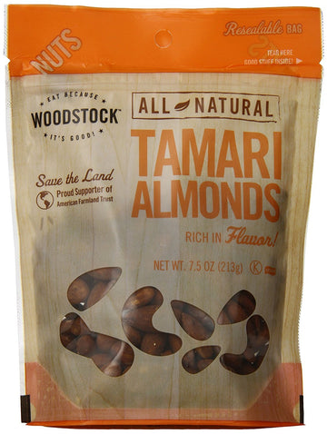 Woodstock Tamari Almonds - Roasted - Case Of 8 - 7.5 Oz.