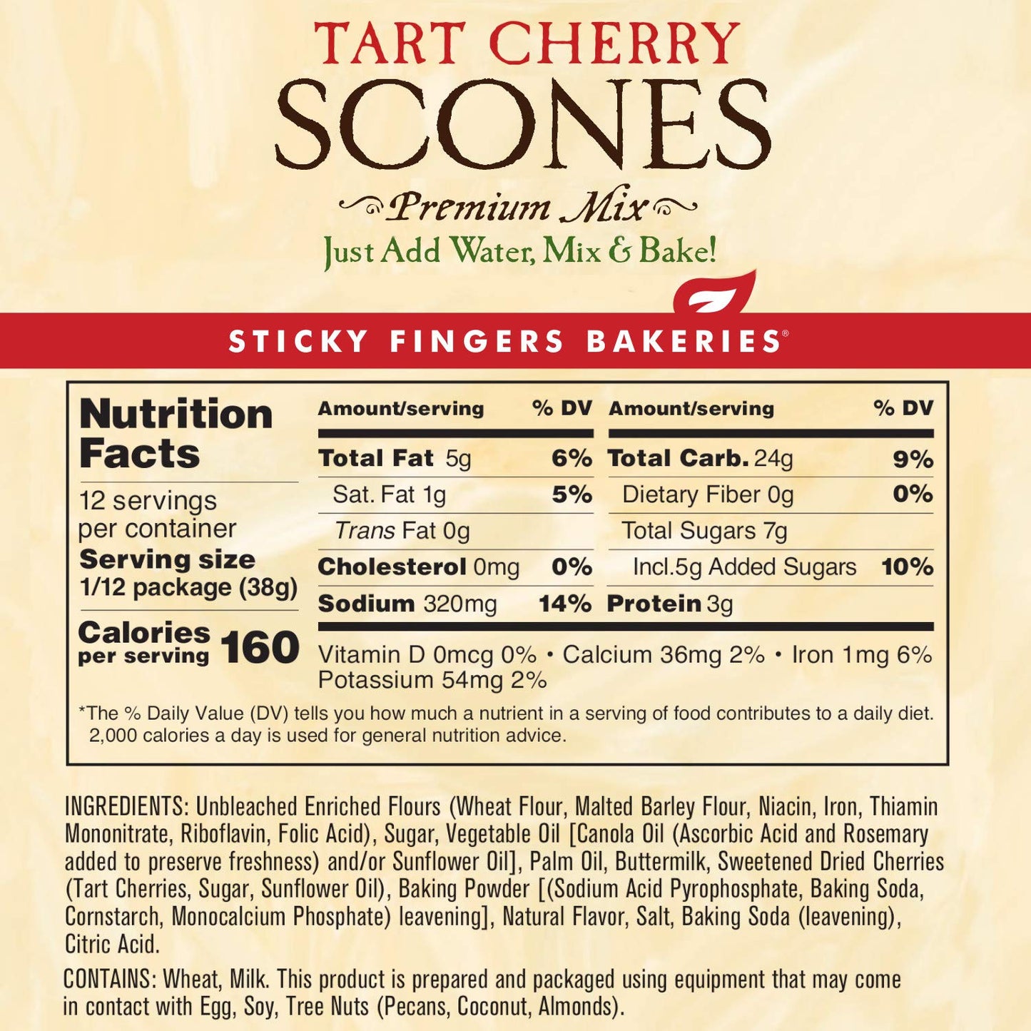 English Scone Mix, Tart Cherries By Sticky Fingers Bakeries – Easy To Make English Scones Fresh Baked, Makes 12 Scones (2Pk)