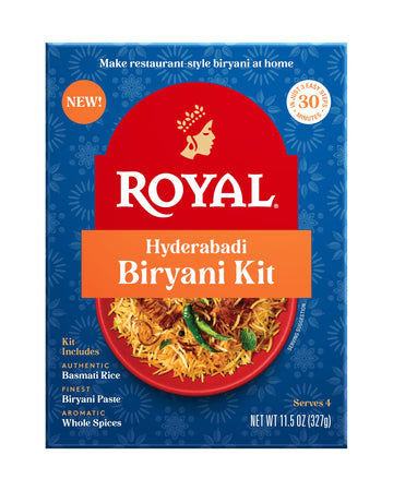 Royal Hyderabadi Biryani Kit - Authentic White Basmati Rice, Biryani Paste, and Whole Spices - 11.5 oz Box