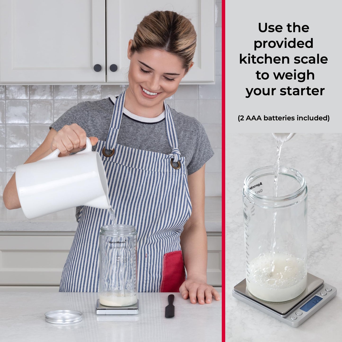 Apron Maven Sourdough Starter Kit - 34 oz Jar with Scale & Accessories - Clear, Model SDK34