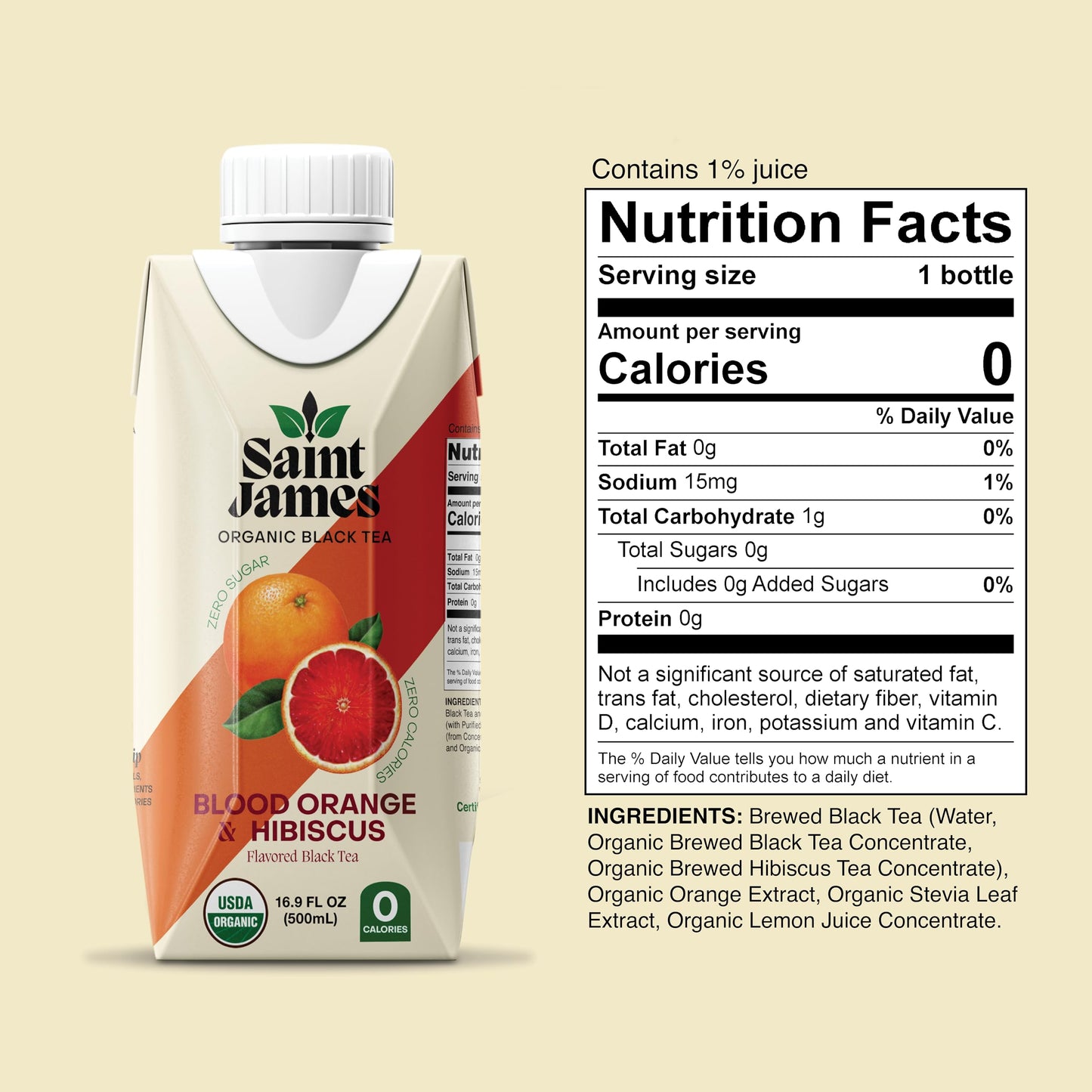 Saint James Iced Tea | Organic Black Tea | Organic, Non-Gmo Black Tea, 12 Pack (16.9Oz Each) (Blood Orange)