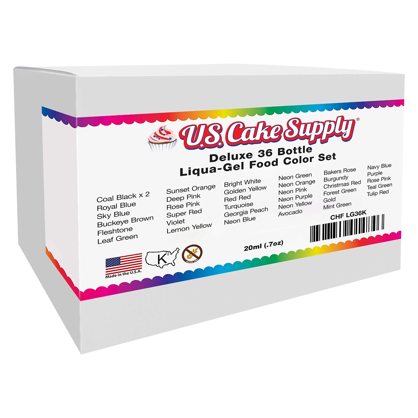 U.S. Cake Supply 36 Color Cake Food Coloring Liqua-Gel Decorating Baking Master Set of All 36 Colors - 0.75 fl. oz. (20ml) Bottl