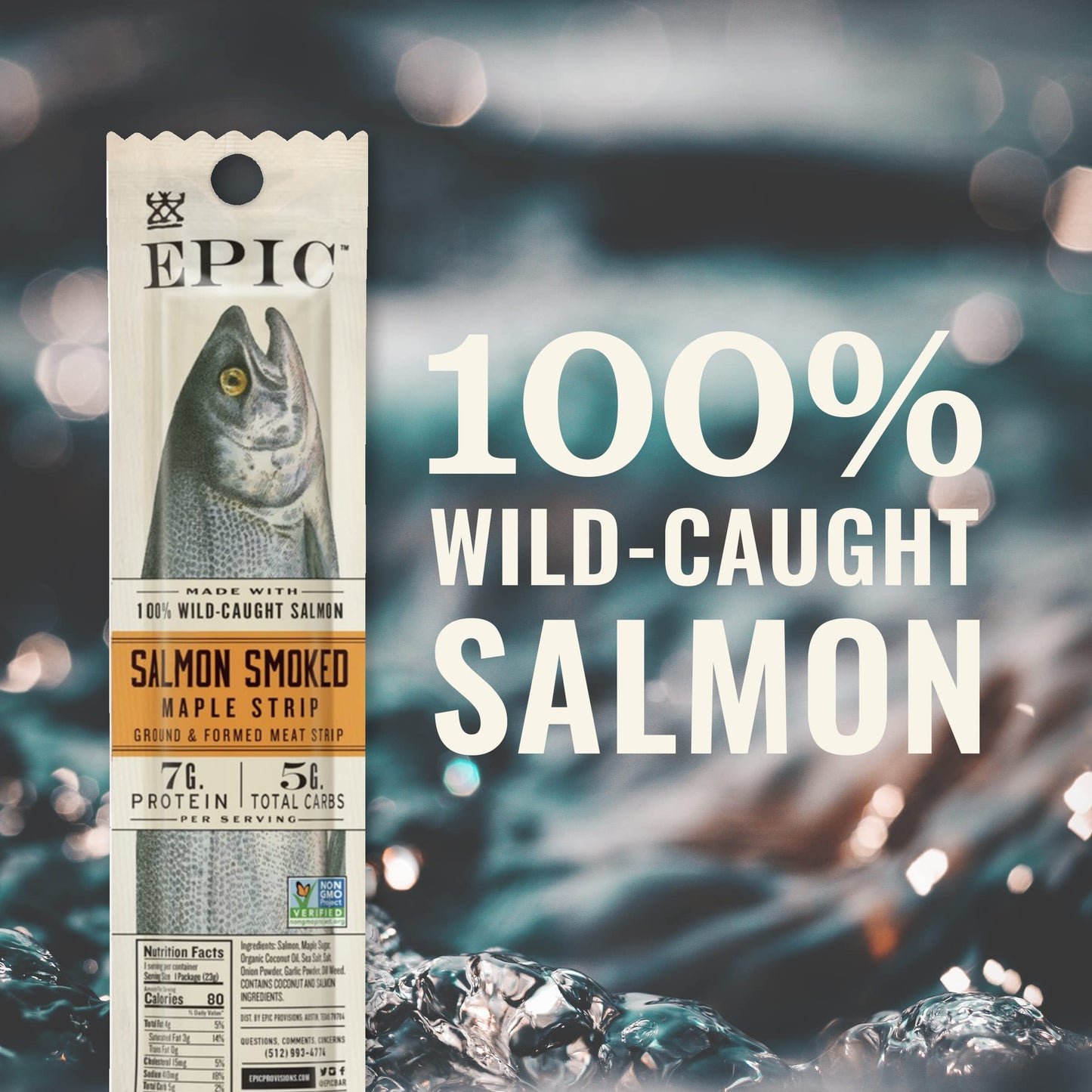 Epic Smoked Salmon Strips, Wild Caught, Paleo Friendly, 0.8oz each, 20 ct, 16oz Pack