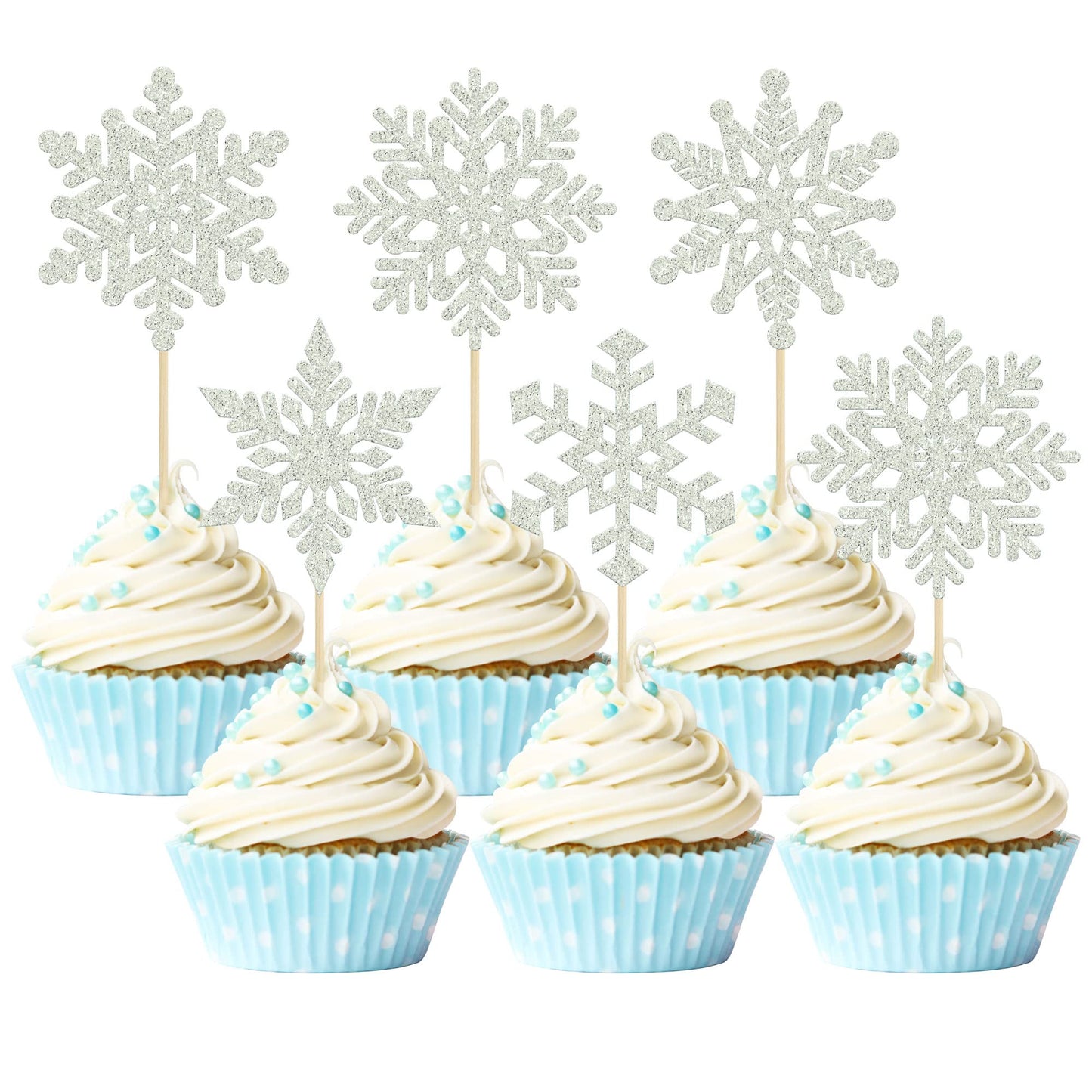 Gyufise 36 Pack Snowflake Cupcake Toppers Silver Glitter Winter Frozen Theme Cupcake Picks Baby Shower Kids Birthday Party Chris