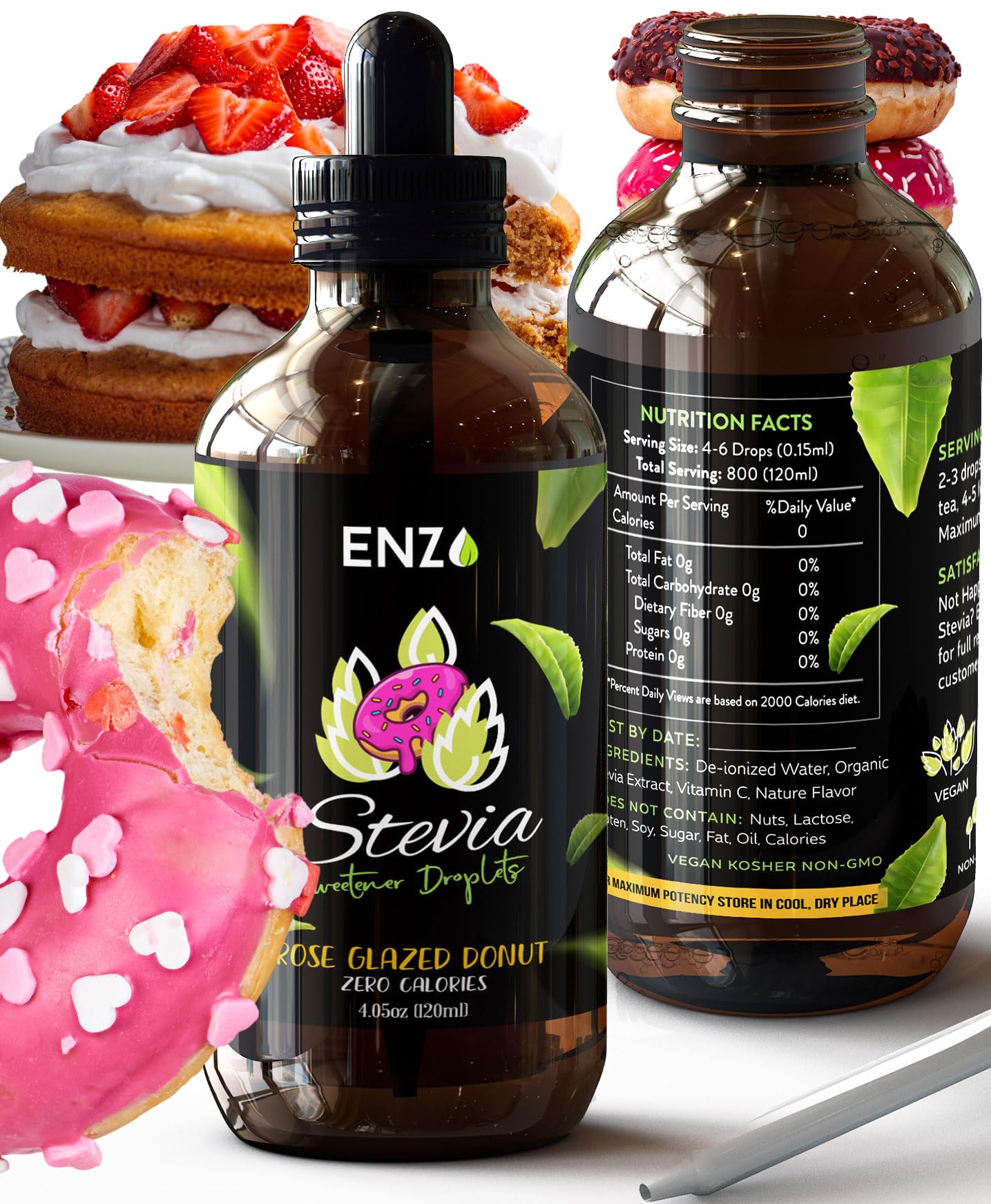Rose Glazed Donut (4Oz) Liquid Stevia Drops Bottle Our Zero Calories Sweetener (800 Servings) All Natural Hazelnut Flavoring Wit