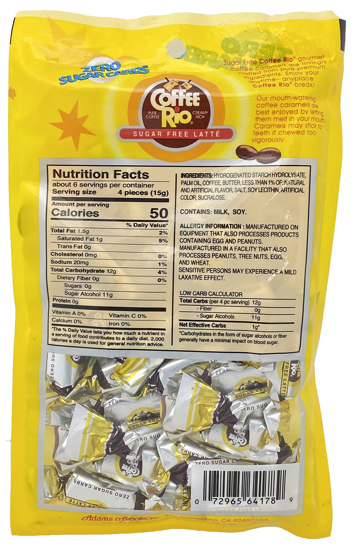 Coffee Rio Sugar Free Coffee Candy Pack Of 4 - 3 Ounces - Zero Sugar Carbs, Made In The Usa, Kosher Candy (Caffe Latte)