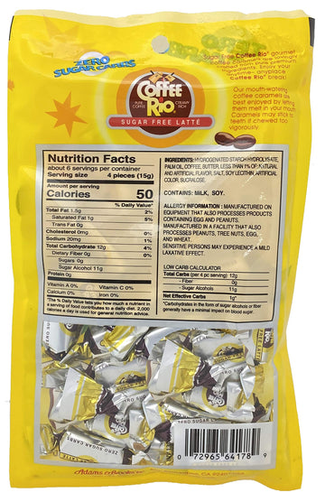 Coffee Rio Sugar Free Coffee Candy Pack Of 4 - 3 Ounces - Zero Sugar Carbs, Made In The Usa, Kosher Candy (Caffe Latte)