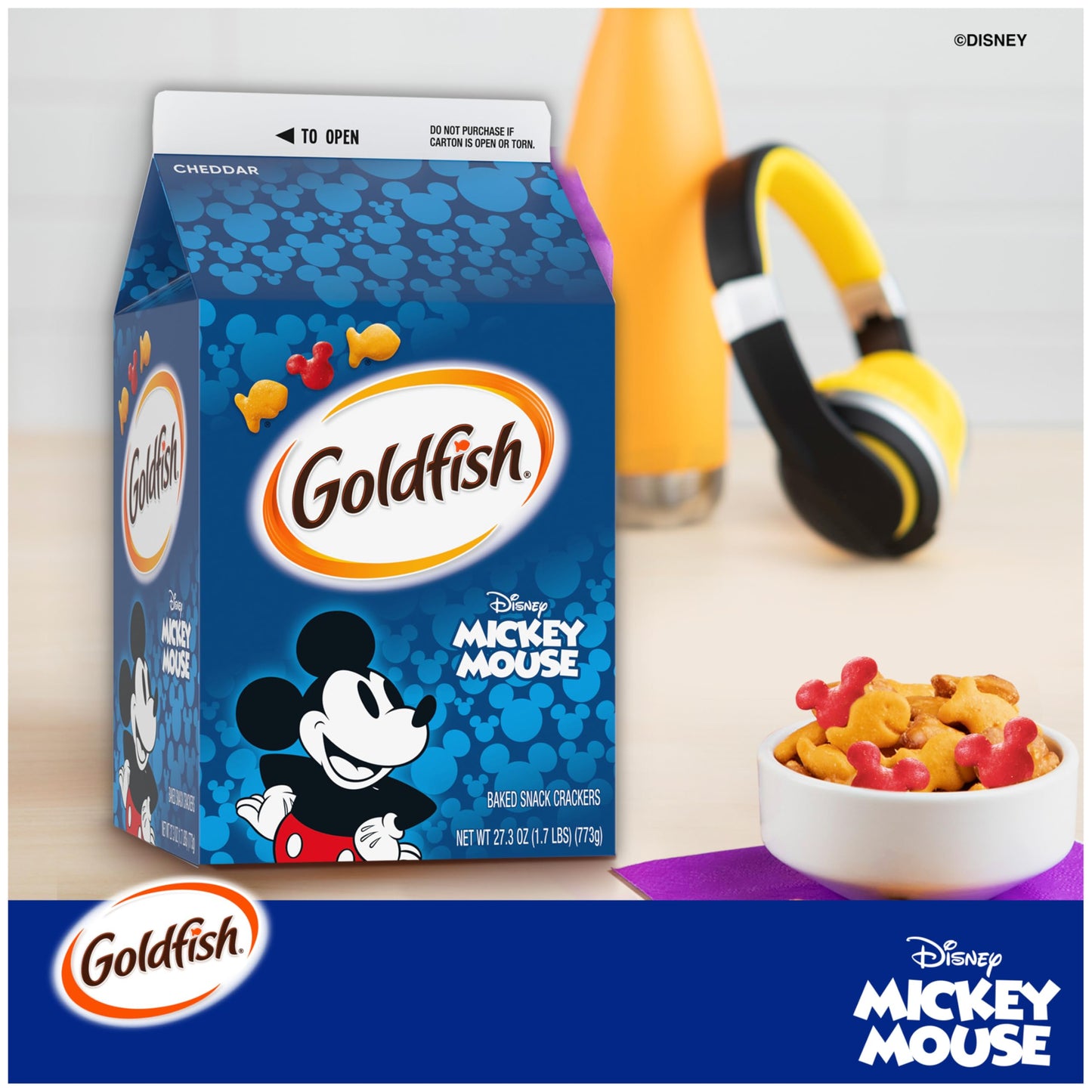 Goldfish Disney Mickey Mouse Cheddar Crackers, Snack Crackers, 27.3 oz carton (Pack of 2)