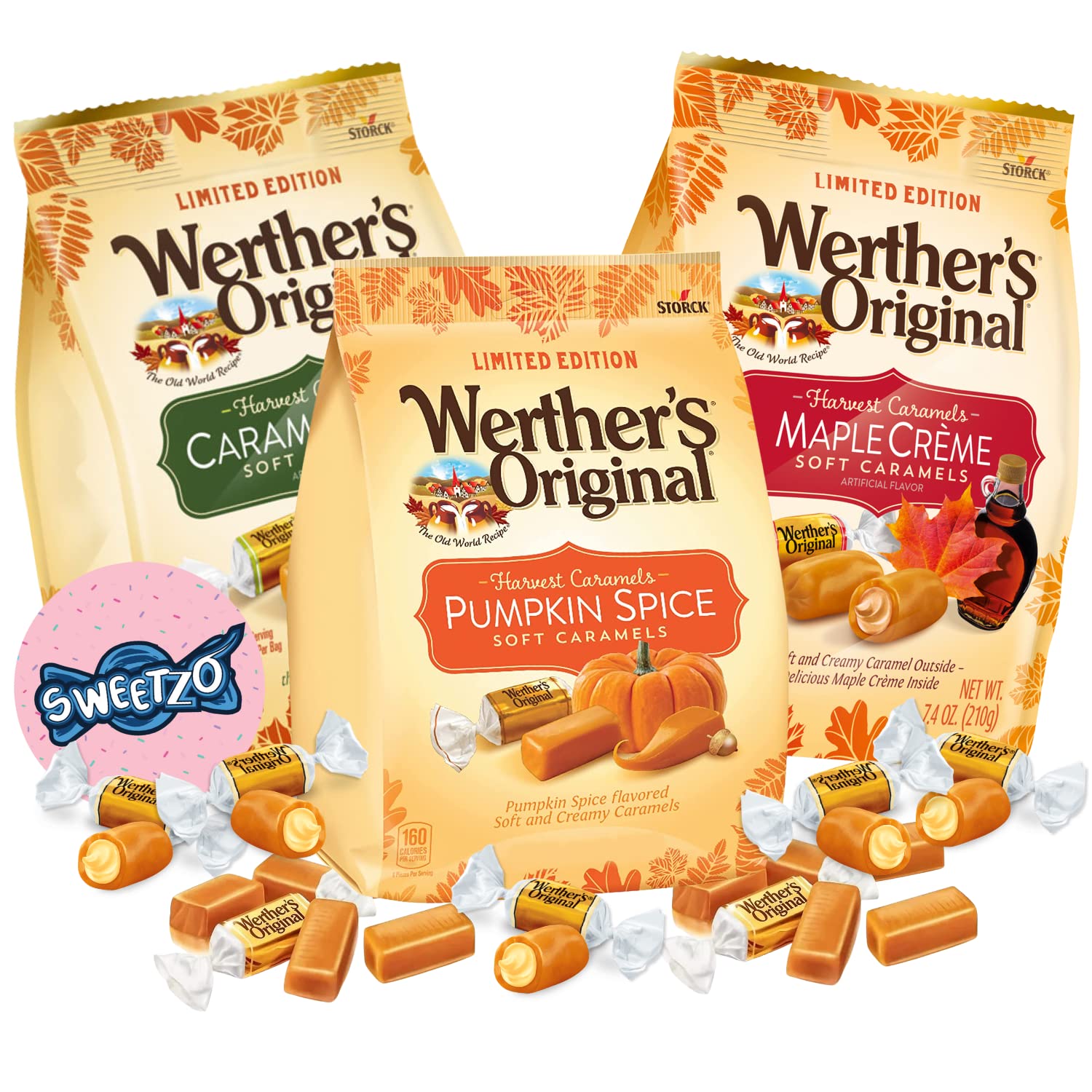 Werther'S Original Limited Edition Harvest Soft Caramels, Pumpkin Spice, Caramel Apple, And Maple Crme, Bulk Individually Wrappe