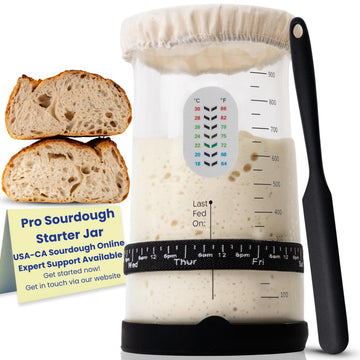Pro Sourdough Starter Kit -37oz Wide Mouth Sourdough Starter Jar Kit for Bread - Large Glass Sourdough Jar  Feeding Band  Cloth Cover  Spatula & Thermometer-Best Sourdough Bread Kit for Beginners