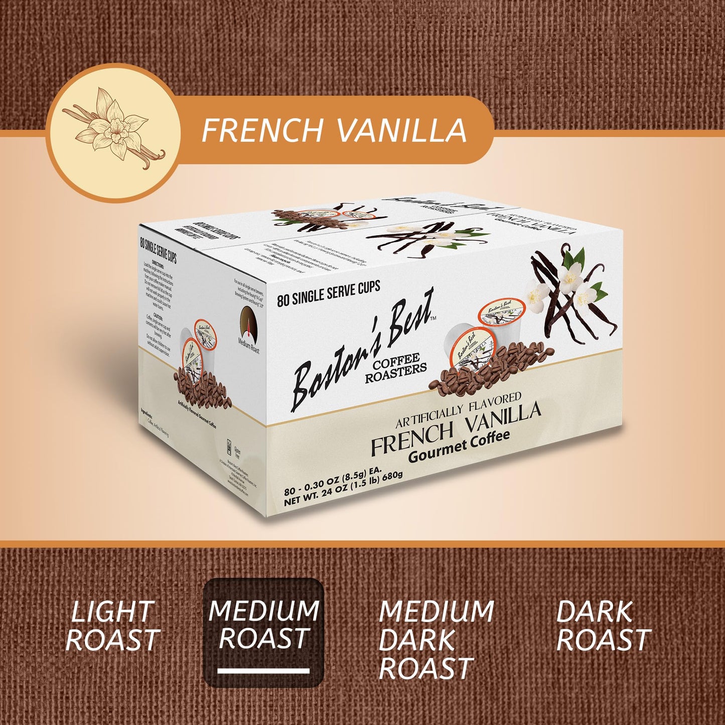 Bostons Best French Vanilla Medium Roast Coffee Pods Compatible with Keurig, 80 Count