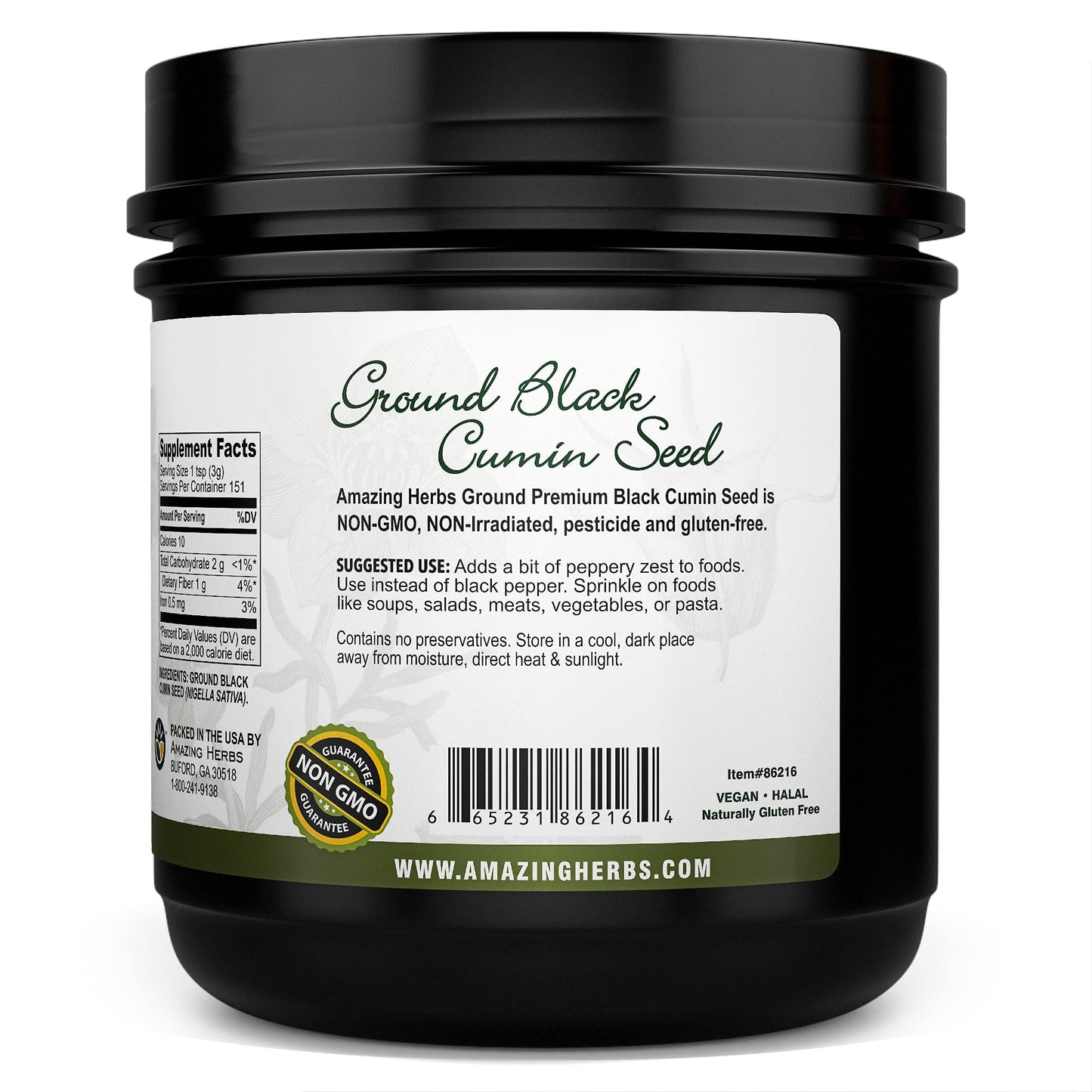 Amazing Herbs Premium Ground Black Cumin Seeds - Finely Ground Nigella Sativa, Gluten Free, Non Gmo, Supports Cardiovascular Fun