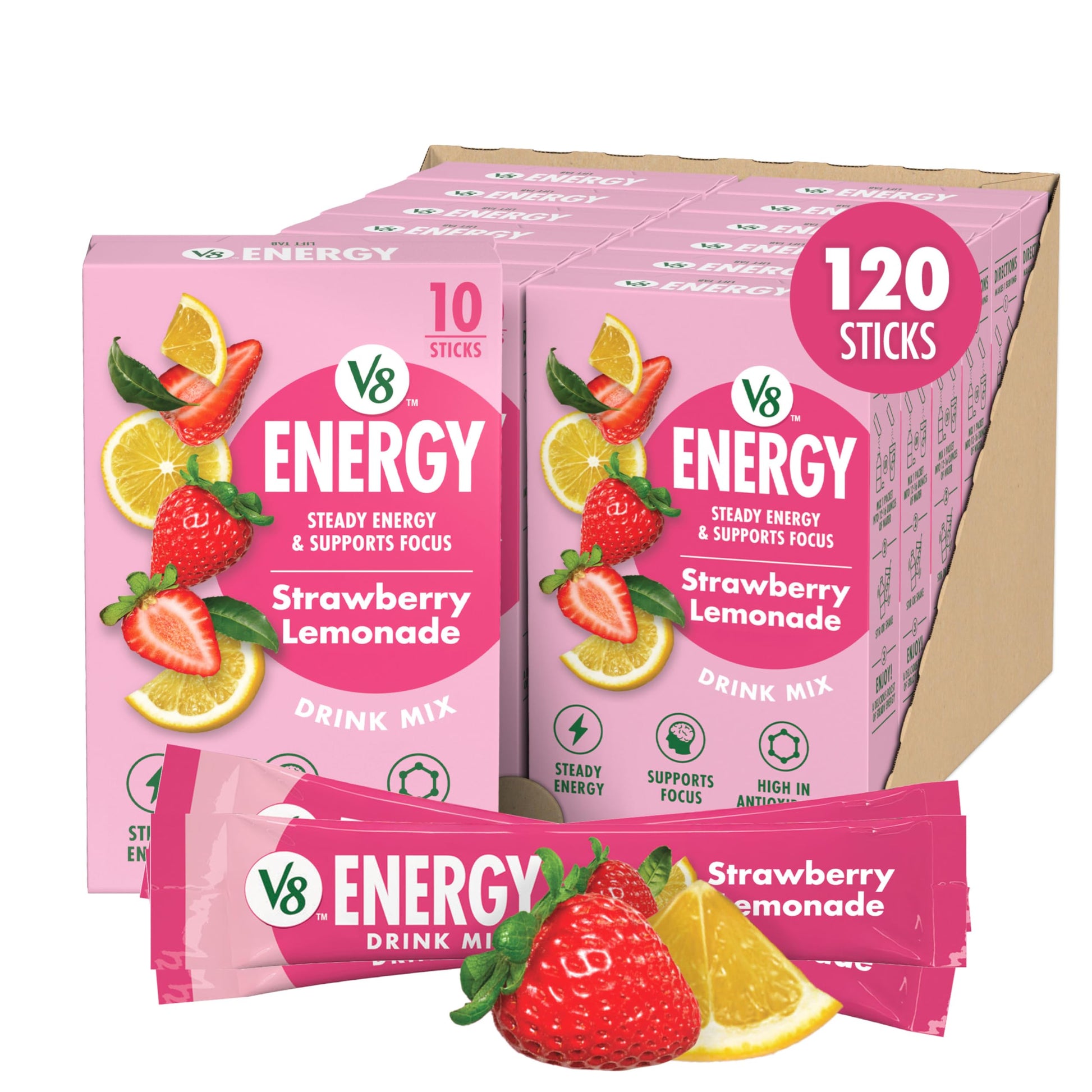 V8 Energy Strawberry Lemonade Energy Drink Powder  .10 oz Packet (120 Count)