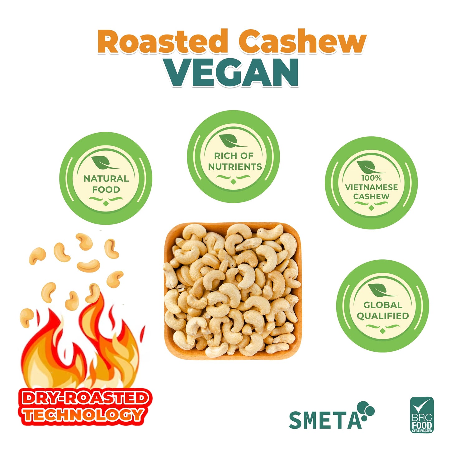 Hansia Roasted Cashew VEGAN, Dry Roasted Unsalted Superfood, Fresh, Healthy, Low Sodium Snacks, Rich of Protein & Natural Fiber,